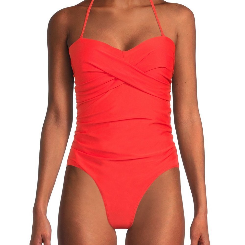 Catherine Malandrino One Piece Twisted Ruched Bandeau Swimsuit In Fiesta